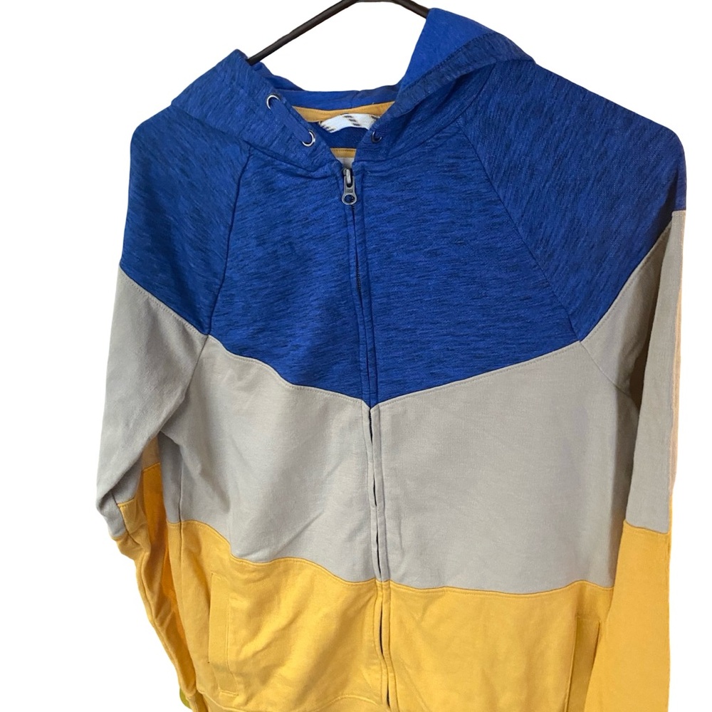 Colorblock Lightweight Hoodie- Blue, Gray, Yellow